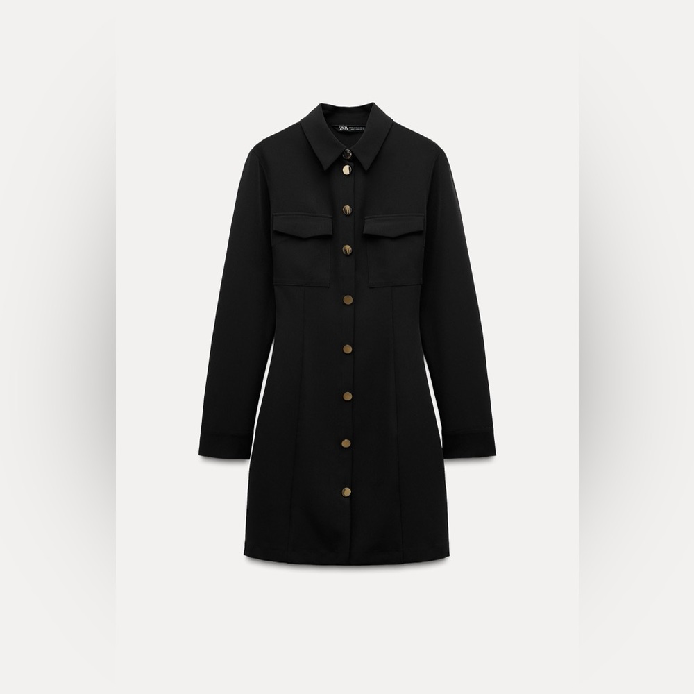 Crepe Mini Dress with Gold Buttons